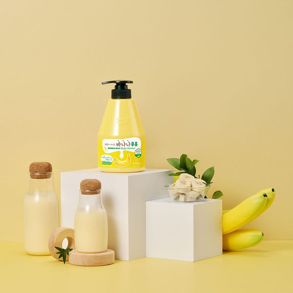 Kwailnara Banana Milk Body Cleanser with rich foam and a signature banana fragrance, ideal for those seeking Korean body care for hydrated, glowing skin.