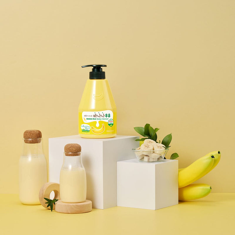 Kwailnara Banana Milk Body Cleanser with rich foam and a signature banana fragrance, ideal for those seeking Korean body care for hydrated, glowing skin.