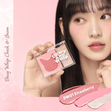 Black Rouge Dewy Whip Cheek And Beam DW01 Strawberry cream blush palette with pink blush shades and dewy highlighter