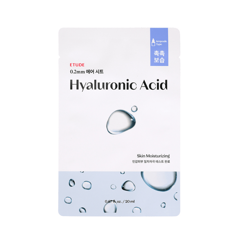 Etude 0.2 Therapy Air Mask Hyaluronic Acid sheet mask for deep hydration and skin plumping.