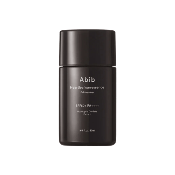 Abib Heartleaf Sun Essence Calming Drop SPF50+ PA++++ 50ml for sensitive skin with 50,000ppm heartleaf extract and lightweight UV protection.
