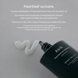 Abib Heartleaf Sun Essence SPF50+ for acne-prone or irritated skin, soothing redness and protecting against UVA and UVB rays.
