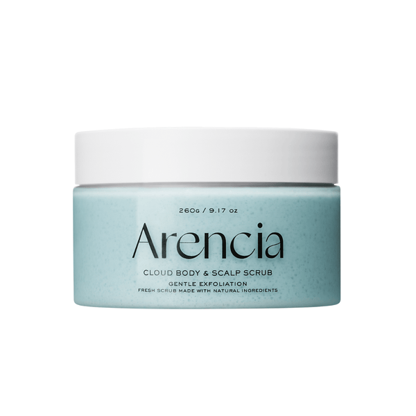 Arencia Fresh Cloud Body & Scalp Scrub French Mint & Lily 260g – refreshing 2-in-1 exfoliator that revitalises scalp and smooths skin with cooling mint and floral lily.