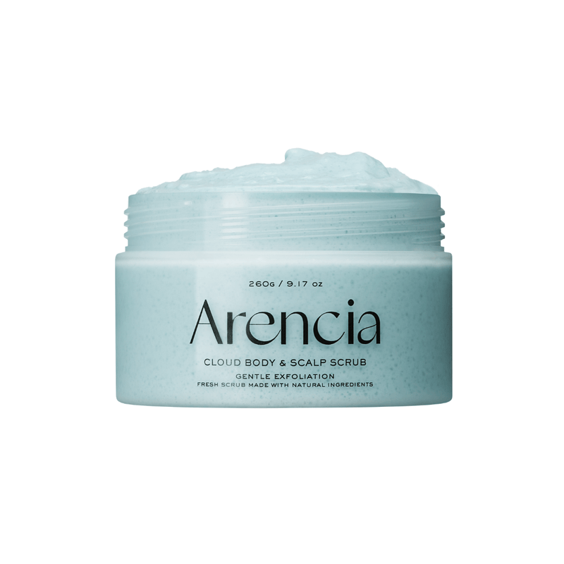 Arencia French Mint & Lily Body & Scalp Scrub 260g – gentle sea salt exfoliating treatment to remove buildup, cleanse pores, and leave skin soft and refreshed.