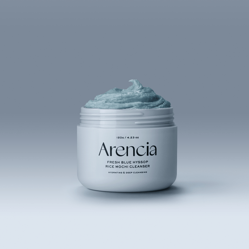 Korean skincare blue hyssop and fermented rice water mochi balm cleanser by Arencia