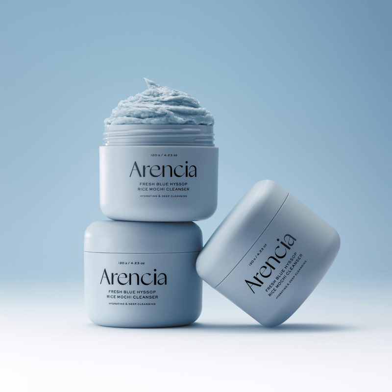 Arencia calming mochi cleanser with blue hyssop extract and mung bean powder