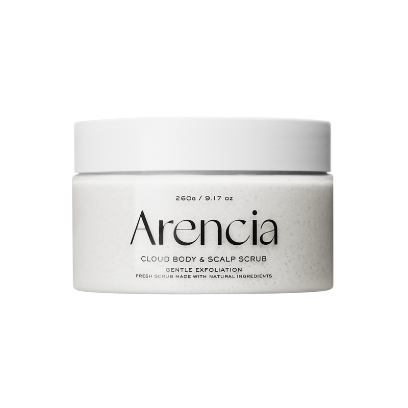 Arencia Fresh Cloud Body & Scalp Scrub White Tea & Neroli 260g – gentle 2-in-1 exfoliator for smooth skin and refreshed scalp