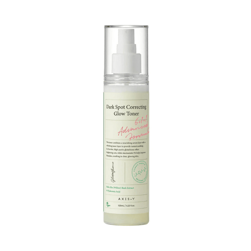AXIS-Y Dark Spot Correcting Glow Toner bottle with 5% niacinamide for fading dark spots, brightening dull skin and improving uneven skin tone.