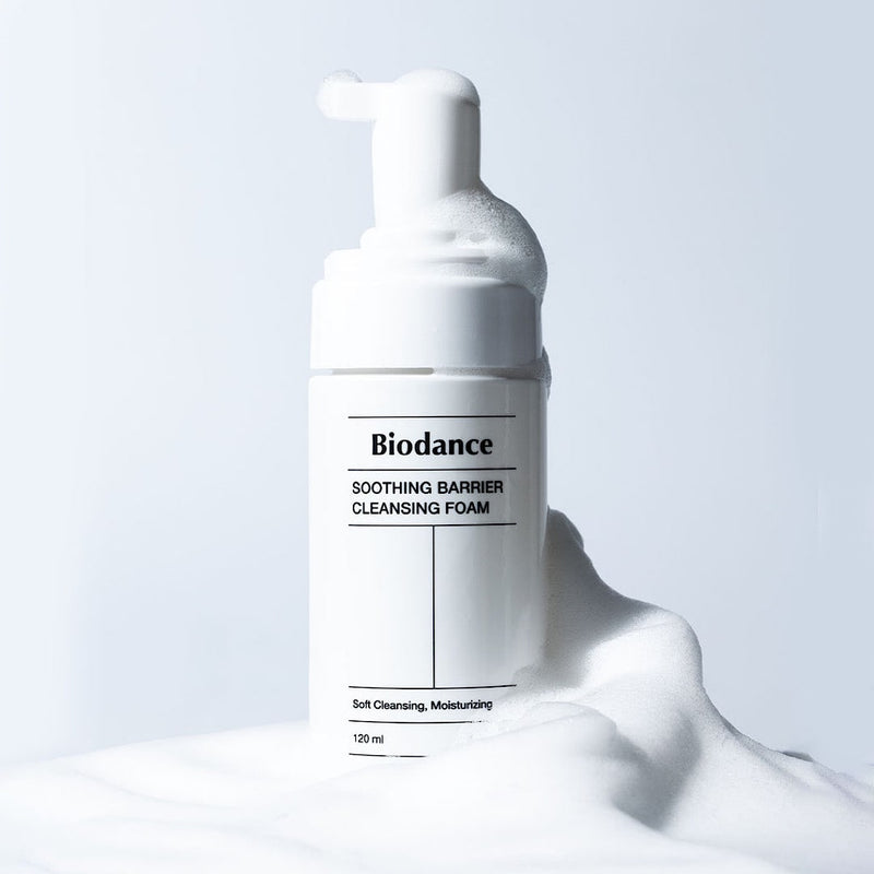 Biodance Soothing Barrier Cleansing Foam 120ml for effective makeup removal and skin nourishment.