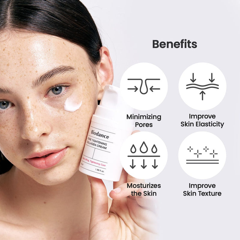 Refine pores & boost elasticity with Biodance Pore Tightening Collagen Cream. Collagen-rich, hydrating formula for visibly firmer, smoother skin.