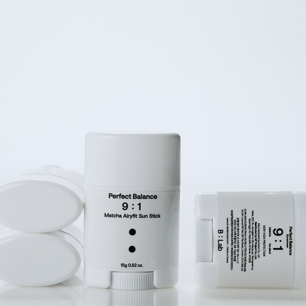 Portable B-LAB Matcha Sun Stick enriched with antioxidant matcha extract and ice plant for oily skin