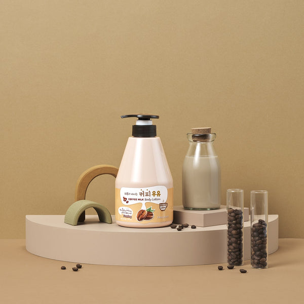 Luxurious Kwailnara Coffee Milk Body Lotion with a creamy texture, popular in K-beauty for nourishing and hydrating body care, suitable for all skin types.