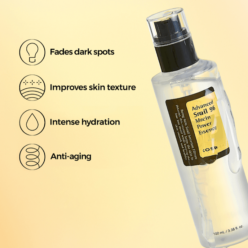 COSRX Advanced Snail 96 Mucin Power Essence – Skin-repairing K-beauty essence that boosts elasticity, fades dark spots, and hydrates deeply.