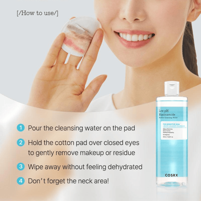 COSRX micellar cleansing water 400ml – low pH cleanser with Niacinamide and Panthenol