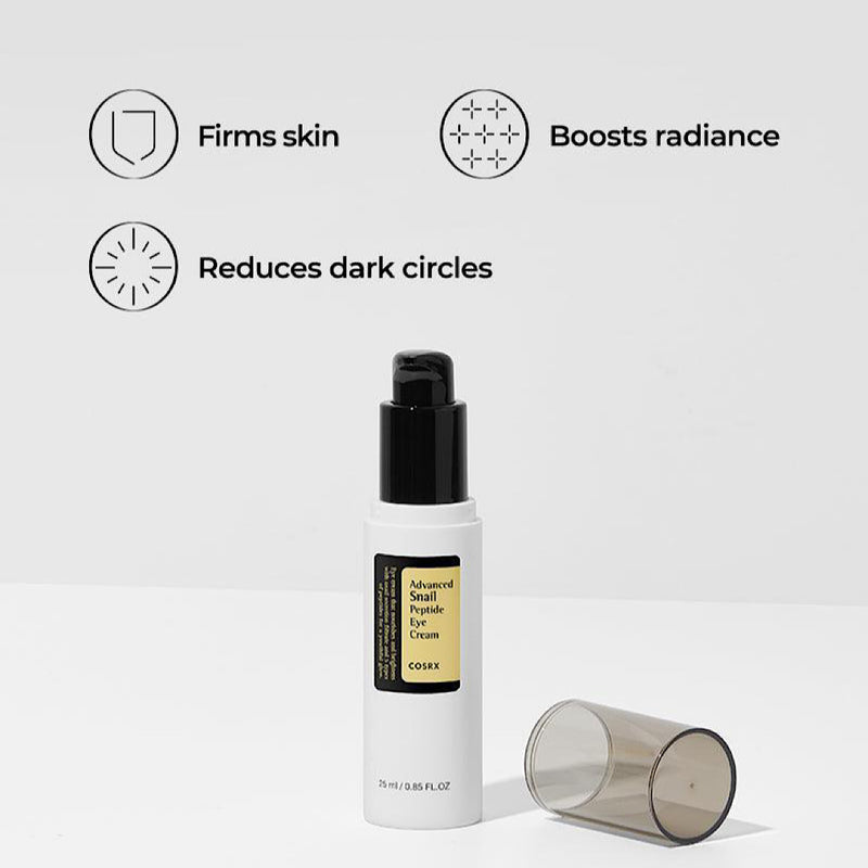 COSRX snail peptide eye cream hydrates and firms delicate under-eye skin while diminishing fine lines