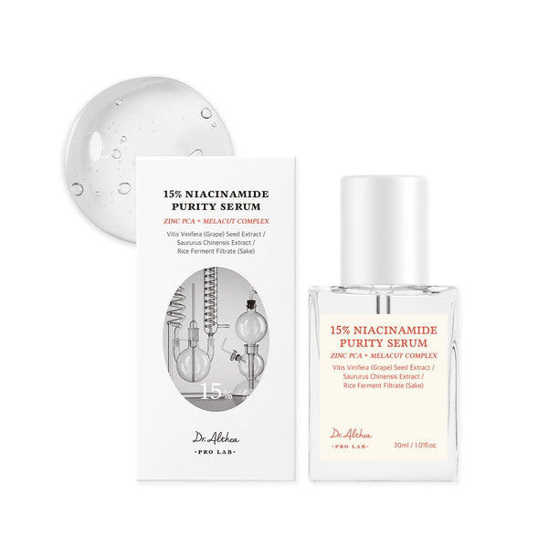 Dr Althea 15% Niacinamide Purity Serum – brightening serum for reducing dark spots and refining pores for an even skin tone.