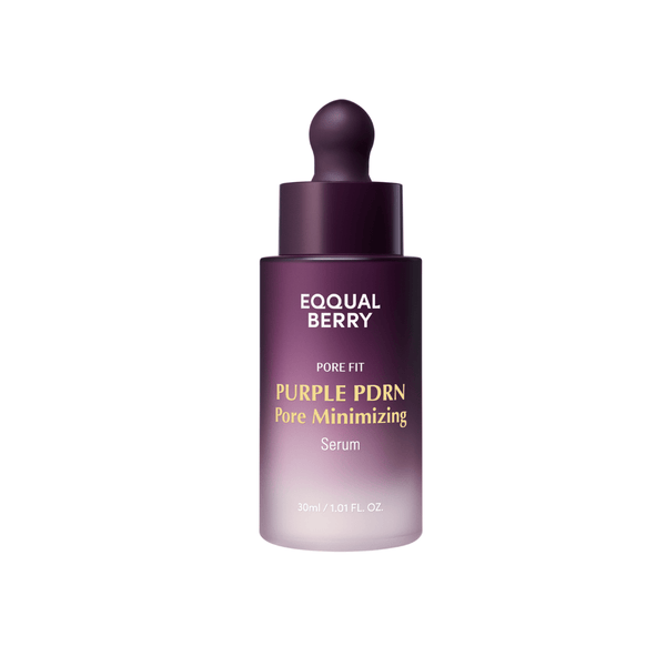 Eqqualberry Purple PDRN Pore Minimizing Serum contains salmon pdrn for tightening pores, controlling sebum, and improving skin texture with Purple Complex and niacinamide.