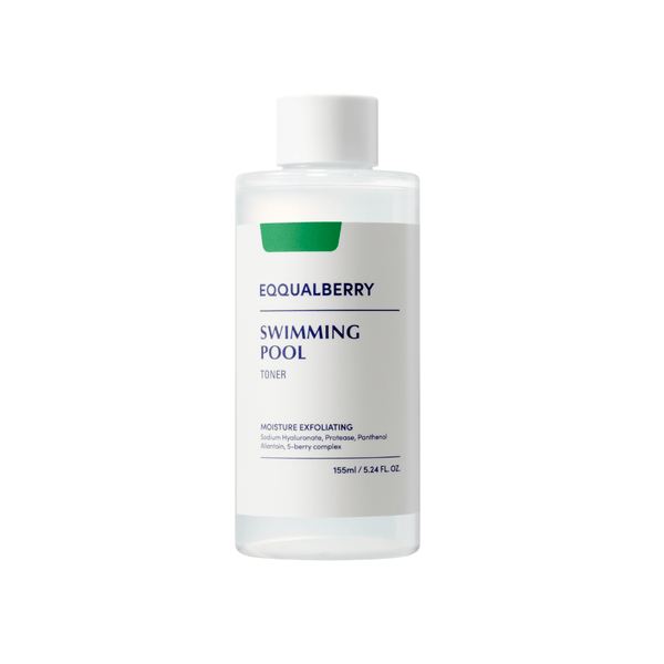 Eqqualberry Swimming Pool Toner 155ml with 8-layer hyaluronic acid complex for deep hydration and soothing sensitive, irritated skin.