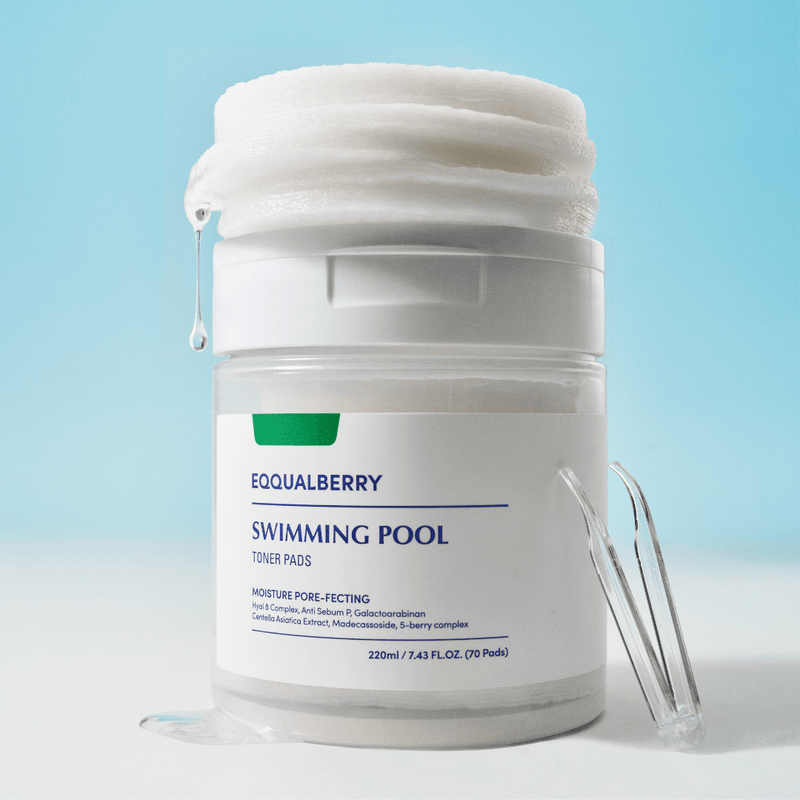 Eqqualberry Swimming Pool Toner Pads – dual-sided exfoliating and hydrating pads for smooth, refreshed skin.
