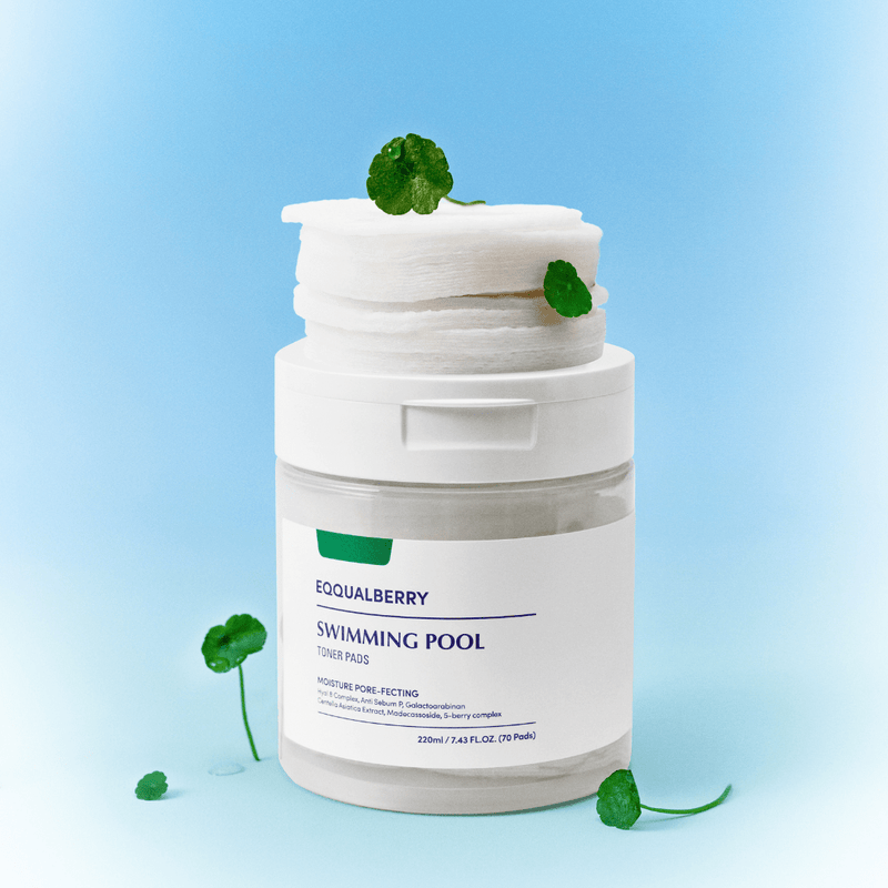 Exfoliating korean toner pads by Eqqualberry featuring Galactoarabinan and ANTI-SEBUM P complex for balanced, radiant skin
