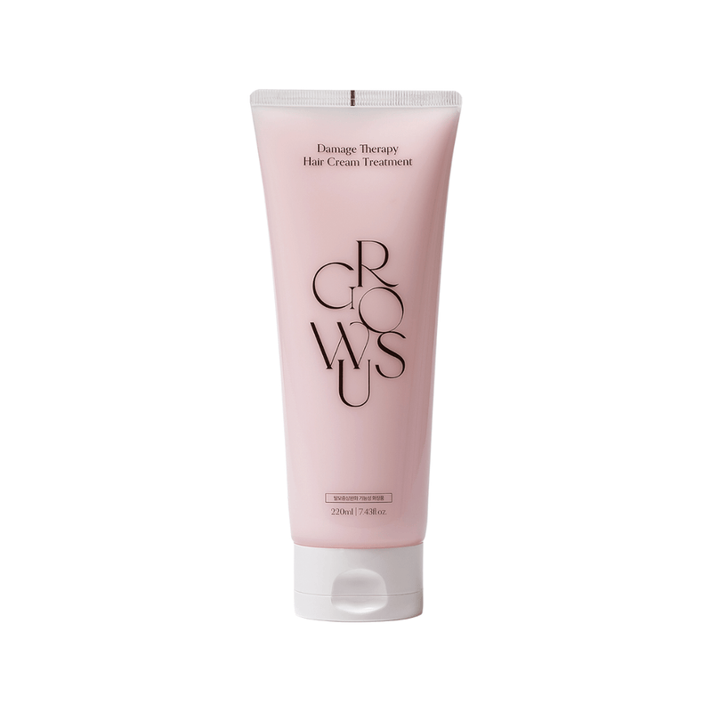 Pink Korean hair cream treatment tube with 'GROWUS' branding on a white background