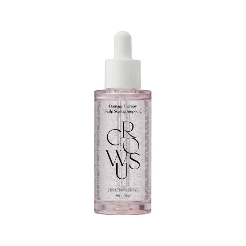Korean hair ampoule - bottle of 'GROWUS' scalp scaling ampoule on a white background