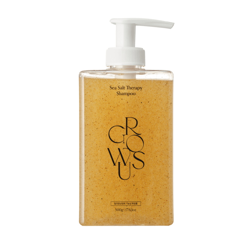 Korean Growus Shampoo bottle with pump labeled 'Sea Salt Therapy Shampoo' on a white background
