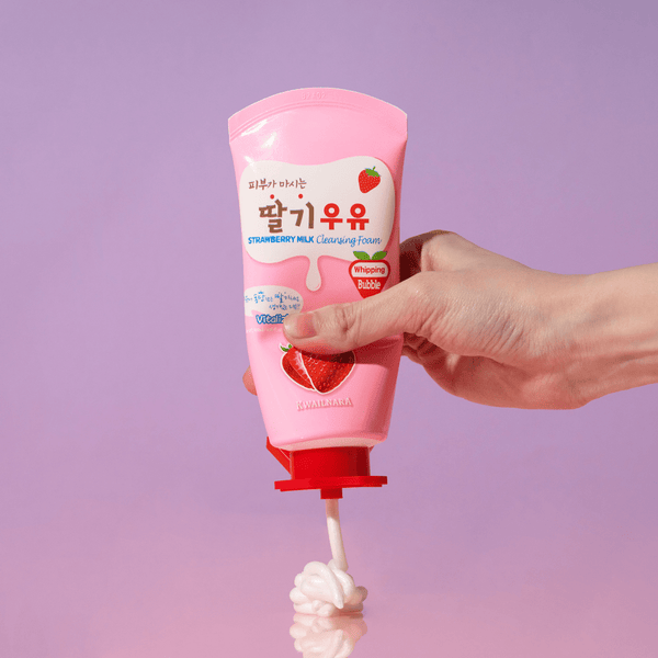 Kwailnara Strawberry Milk Cleansing Foam 120ml – Deep-cleansing face wash with strawberry and milk extracts for a bright, hydrated complexion.

