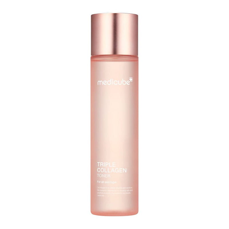Medicube Triple Collagen Toner 140ml, featuring Triple Collagen Complex for firm, hydrated, and glowing skin, ideal for Korean skincare routines.