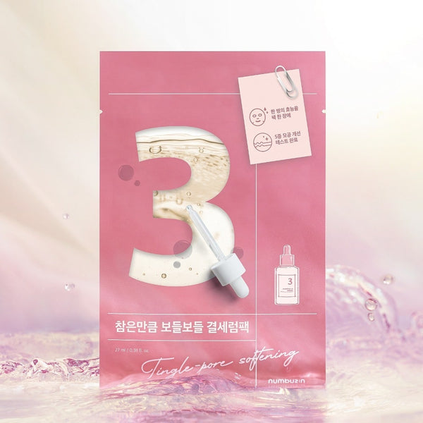 Close-up of Numbuzin No.3 sheet mask with pore-minimising and soothing benefits
