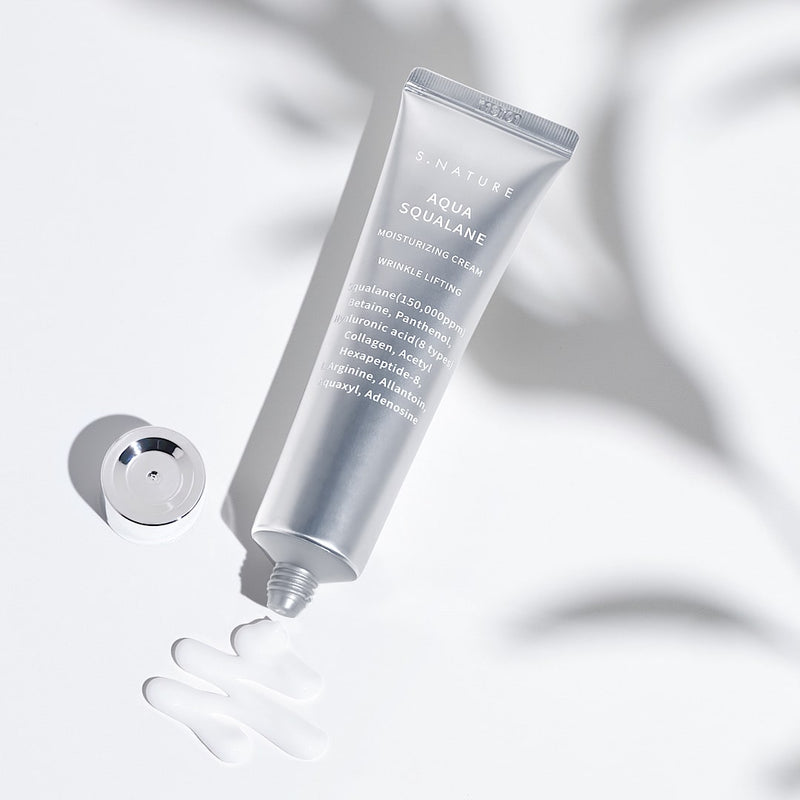 Squalane moisturizer in an elegant packaging, offering deep hydration, improved skin elasticity and long-lasting moisture, perfect for dry, sensitive, and ageing skin.
