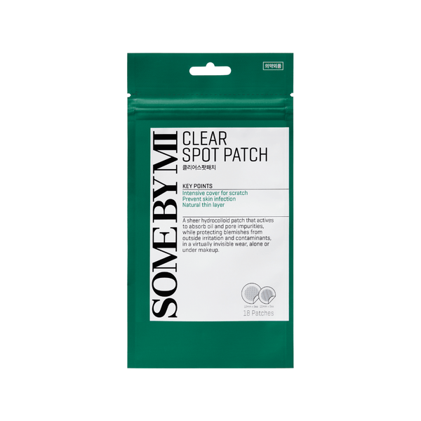 SOME BY MI Clear Spot Patch in packaging, a set of hydrocolloid acne patches that provide invisible protection, reduce redness, and help heal blemishes quickly; suitable for daytime or nighttime acne care.