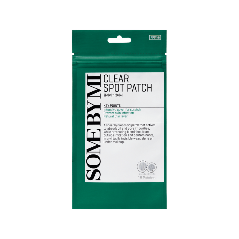 SOME BY MI Clear Spot Patch in packaging, a set of hydrocolloid acne patches that provide invisible protection, reduce redness, and help heal blemishes quickly; suitable for daytime or nighttime acne care.