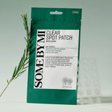 Close-up of individual SOME BY MI Clear Spot Patch on skin, an invisible pimple patch designed to absorb impurities, protect against bacteria, and reduce inflammation for faster acne recovery.

