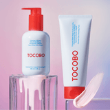 Tocobo double cleansing oil and water-based cleanser set for removing makeup and sunscreen.