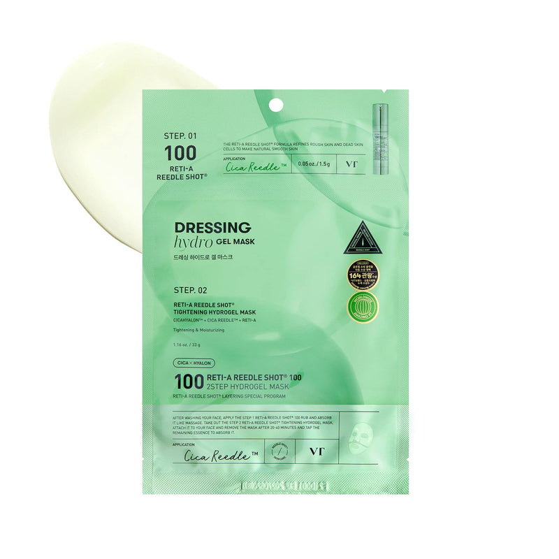 VT Reti-A Reedle Shot mask with micro-spicule technology to refine texture and improve elasticity.