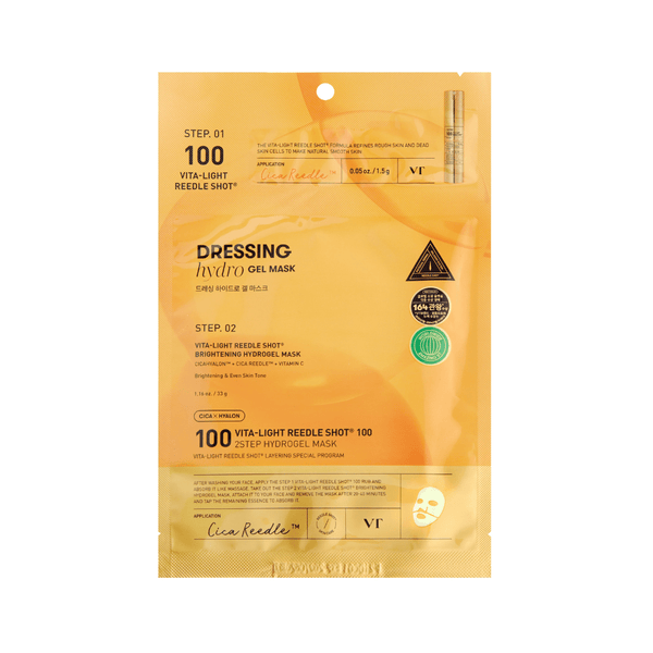 VT Cosmetics Vita-Light Reedle Shot 100 2-Step Hydrogel Mask with vitamin C and niacinamide for brightening and radiant skin.